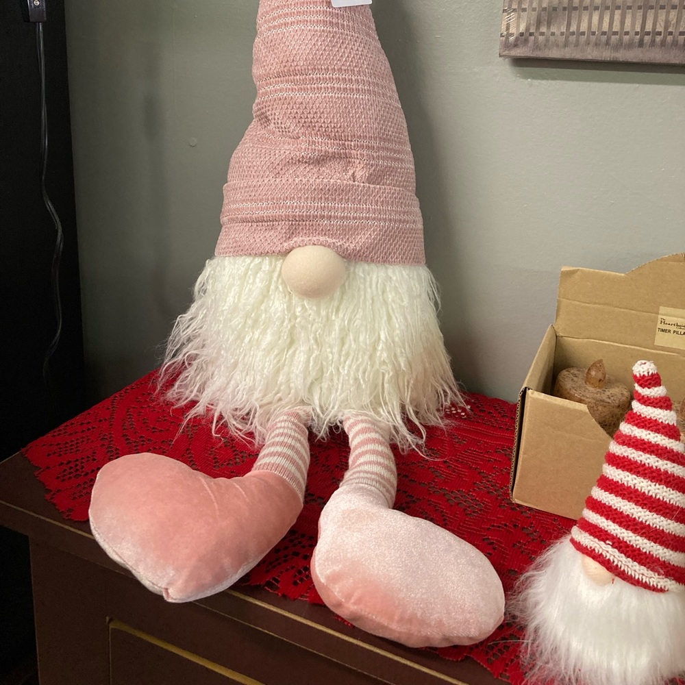 NEW~Large Winter Gnome with Pink Hat and Tassel